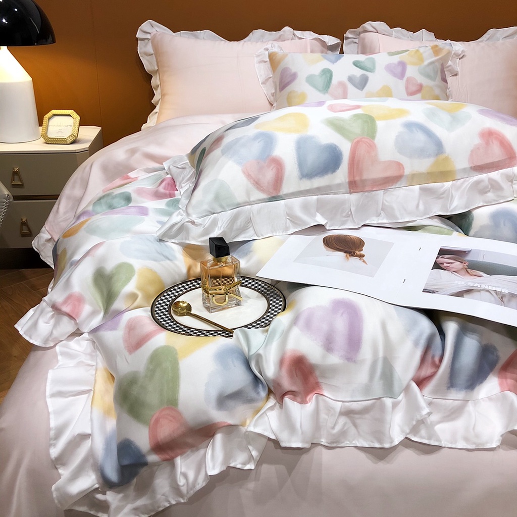 Bộ chăn ga gối cao cấp 100%Tencel 100s Loving Heart 2022SS phối bèo Korea, Chất liệu siêu mềm mát mịn