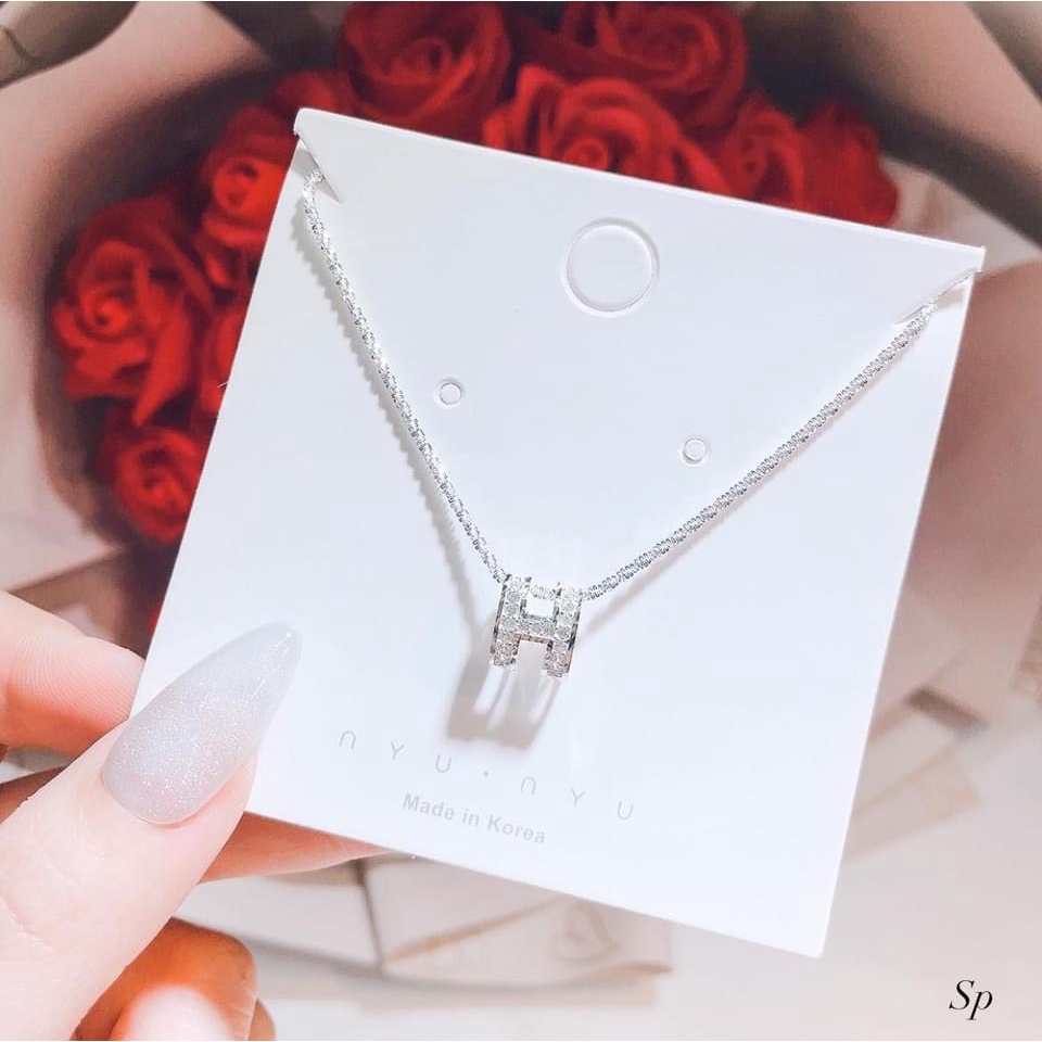 Dây chuyền nữ bạc Ý, dây xù mặt chữ H đính đá sang chảnh - Kho sỉ bạc Nhất Linh