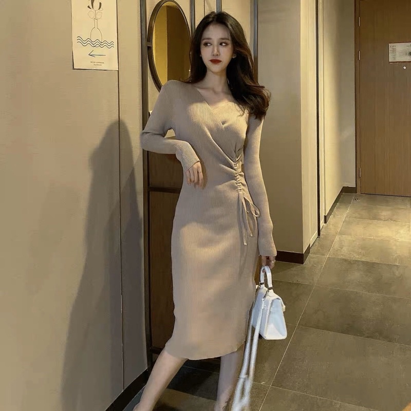 ⚡️Đầm body len tăm rút dây eo