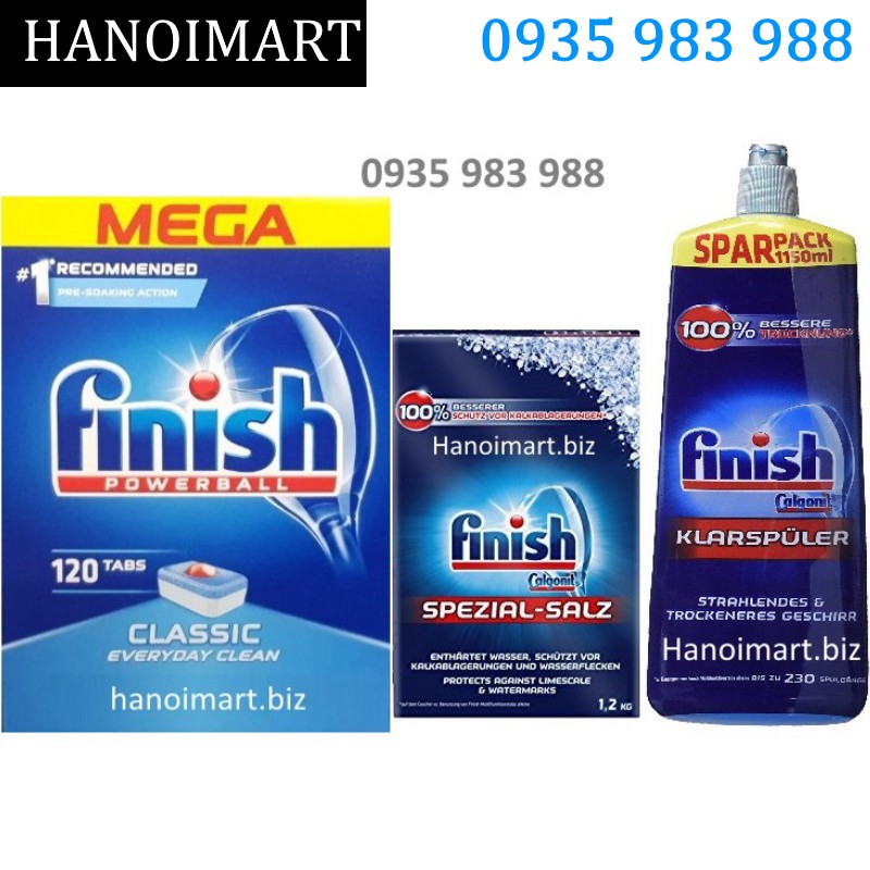 Combo 120 Viên rửa bát Finish+750ml Nước làm bóng+muối finish 1,2kg - Hanoimart