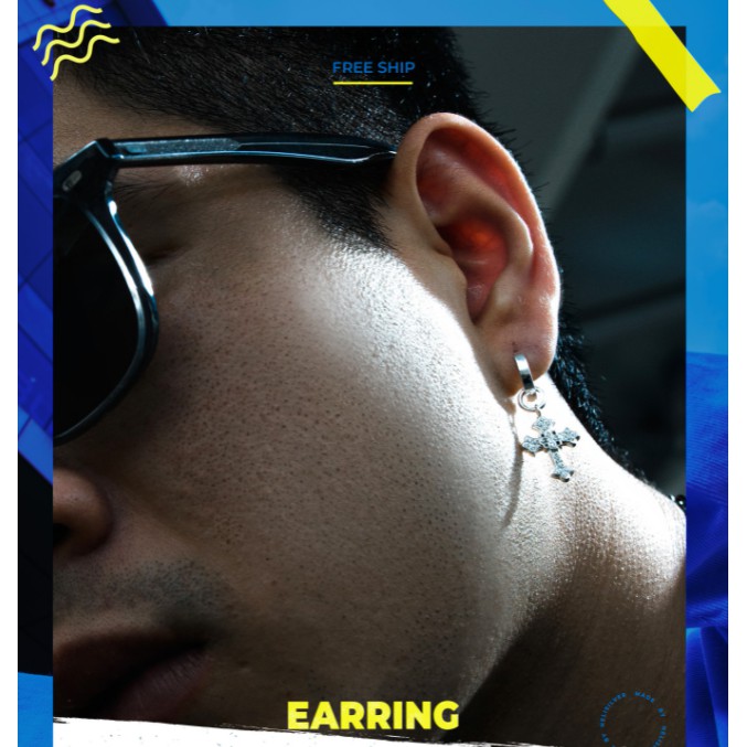 Khuyên tai bạc nam, nữ HeliSilver Fancy Cross S925 KTB272