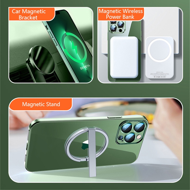 Ốp Điện Thoại Silicon Dẻo Tráng Gương Trong Suốt Kèm Miếng Dán Màn Hình Từ Tính Sang Trọng Cho iPhone 13Pro 12 11 Pro Max