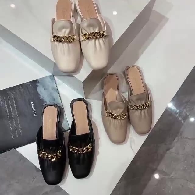 Dép Mũi Vuông Kiểu Dáng Nhún Bèo Màu Sắc Trang Nhã Cực Sang Trọng