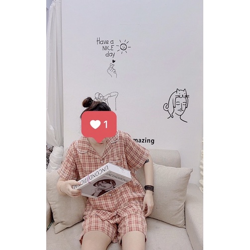 Bộ mặc nhà pijama kẻ chất đũi siêu mát hoạ tiết dễ thương tay cộc quần cộc Kingofpijamas hot trend 2023