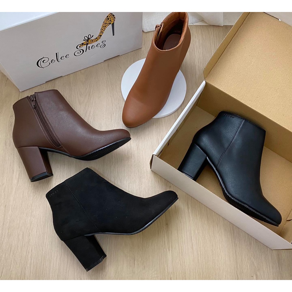 Giày Boot Nữ COLEE Basic Da Trơn 7p VNXK