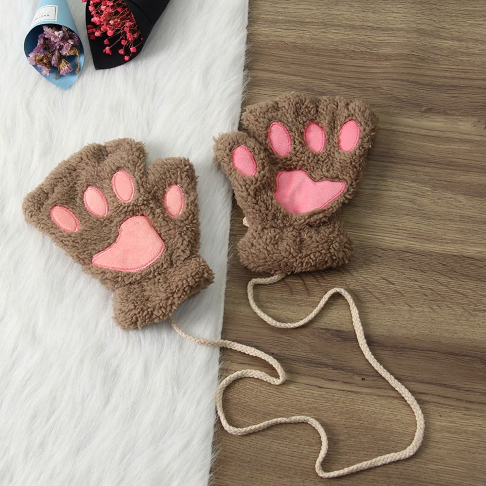 Găng Tay Lông Nhung Hở Ngón Nhiều Màu Sắc Hình Móng Vuốt Gấu/Mèo Đáng Yêu Thời Trang Mùa Đông Cho Nữ 14 Màu Tùy Chọn