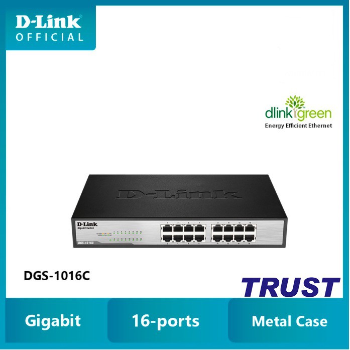 Bộ chia mạng D-Link Switch 16 cổng RJ45 10/100/1000Mbps Gắn tủ/ Để bàn - DGS-1016C - Hàng chính hãng