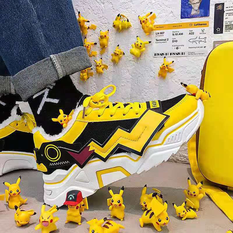 Pikachu Anime Thời trang thể thao chất lượng cao Hàn Quốc Thoải mái Unisex Giày đế thấp Ulzzang Nam Nữ Đế cao su
