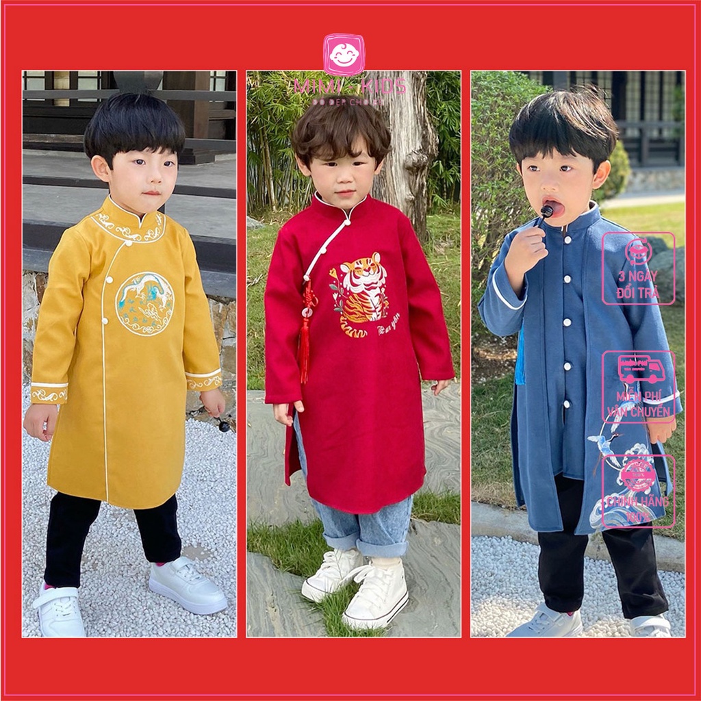 Áo dài Tết dáng cách tân mẫu mới 2022 cho bé trai 2 3 4 5 6 7 8 9 10 tuổi từ 12-34kg MIMI KID
