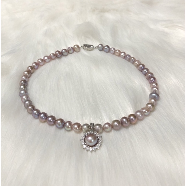 Chuỗi đeo cổ ngọc trai nhân tạo size 8ly màu hồng