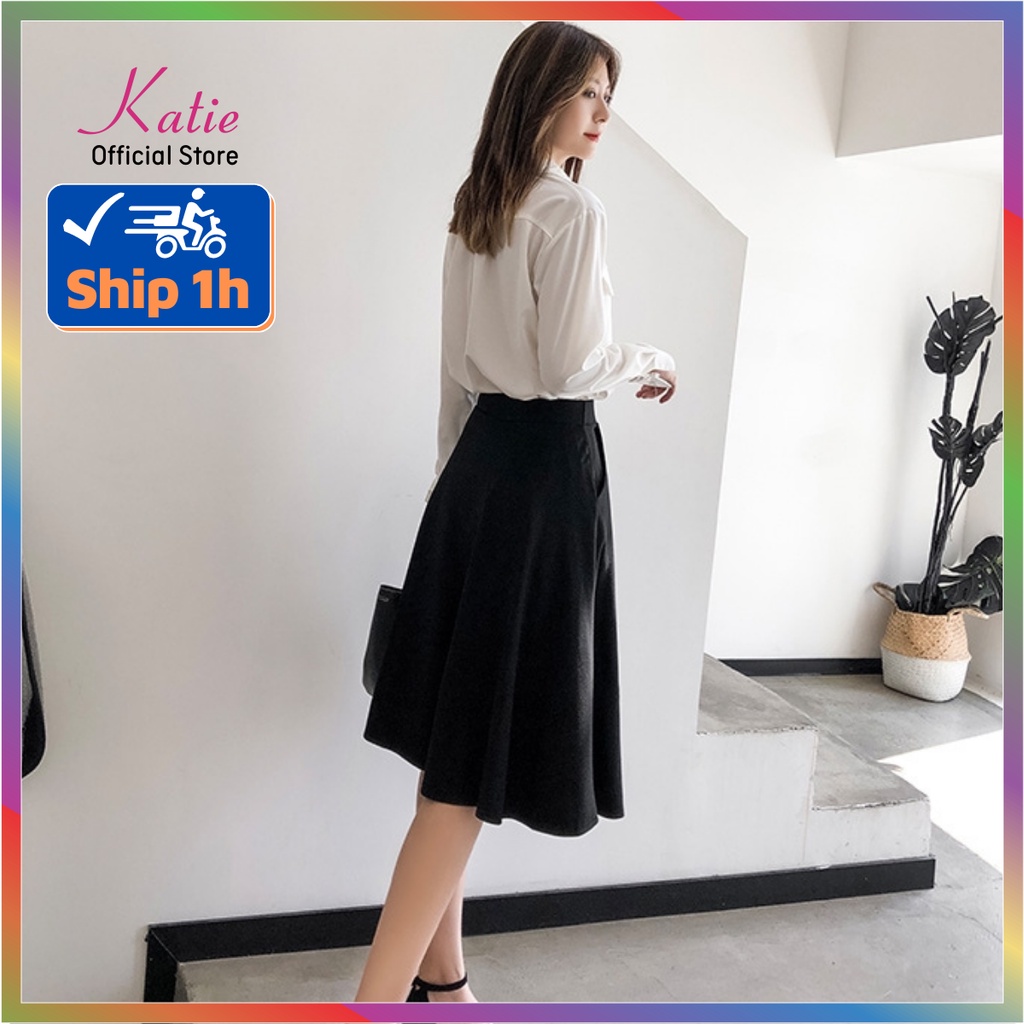 Chân Váy Công Sở Dáng Xòe Katie Dài 64cm Chân Váy Xòe Dài Qua Gối Thanh Lịch Chất Tuyết Mưa Cao Cấp Không Nhăn X64