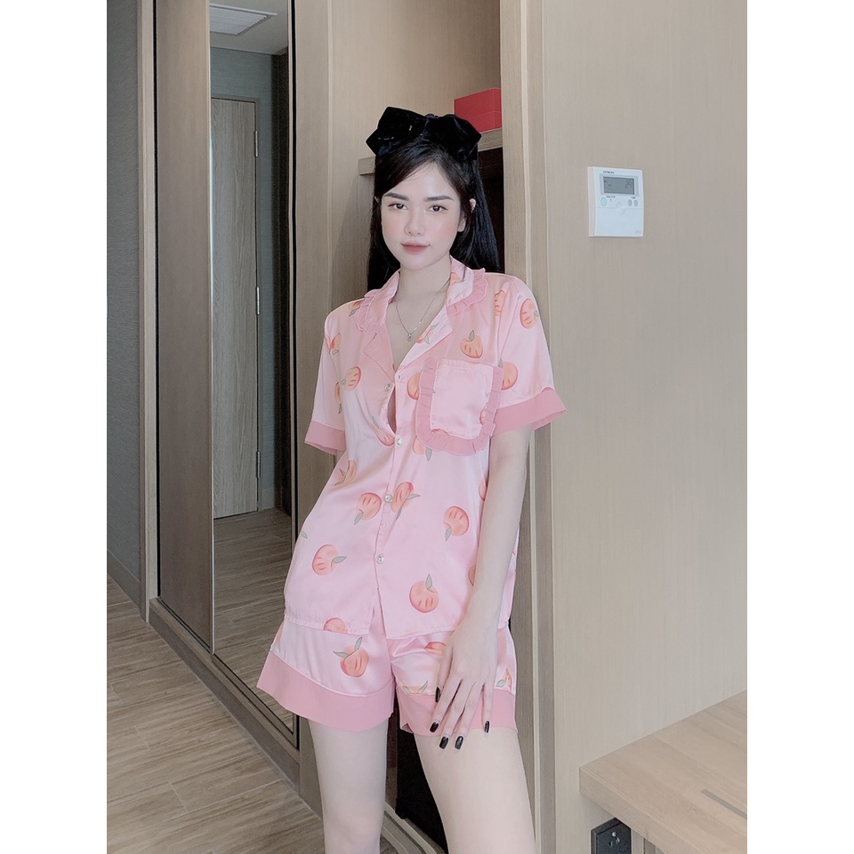 sét đồ bộ mặc nhà pyjama nữ đùi lụa mango latin satin lua xịn cao cấp chuẩn hot girl giá rẻ tận xưởng ảnh thật free ship