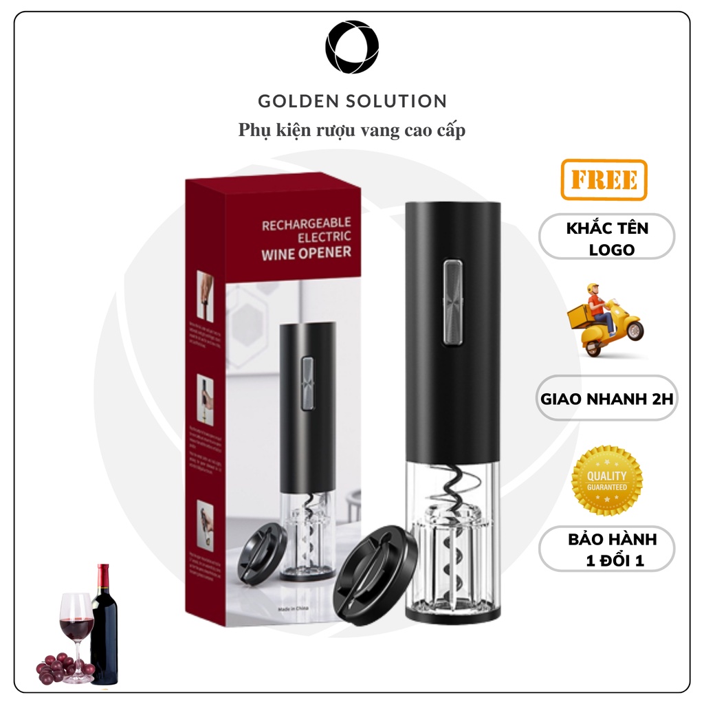 (Khắc Tên Miễn Phí) Máy Mở Rượu Vang, Khui Vang Tự Động GDS Kèm Phụ Kiện, Quà Tặng Cao Cấp