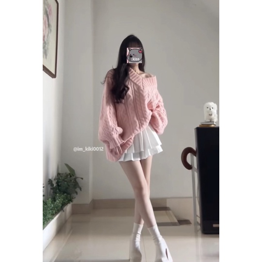 Áo Len Cổ Chữ V Dáng Rộng Phong Cách Mùa Đông