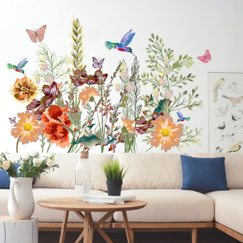 Decal dán tường Họa Tiết Hoa Cỏ Dùng Trang Trí Phòng Khách