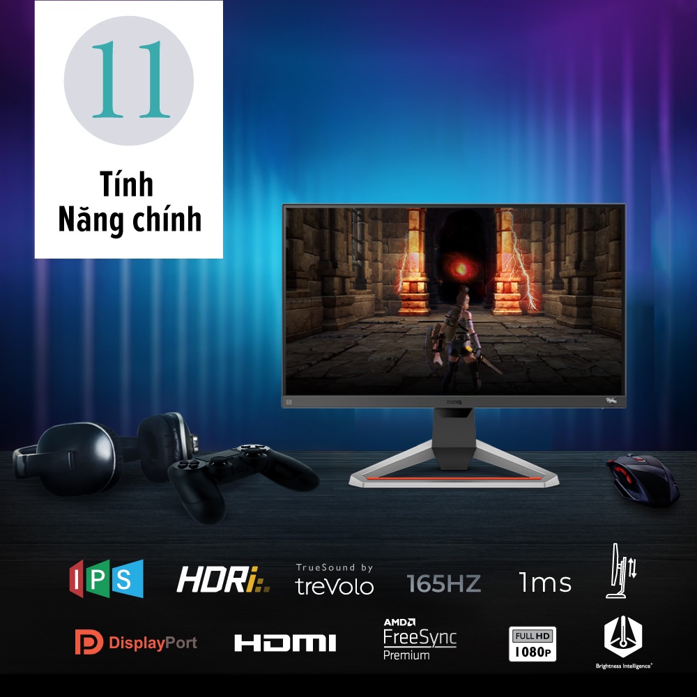 Màn hình gaming BenQ MOBIUZ EX2510S FHD 24.5" IPS 165Hz 1ms HDRi tích hợp tính năng bảo vệ mắt