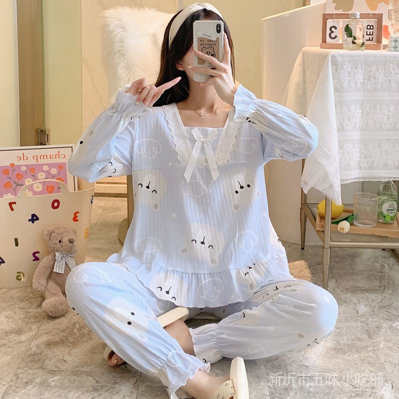 Bộ Đồ Ngủ Tay Dài In Họa Tiết Công Chúa Dễ Thương Thời Trang Thu Đông Cho Nữ