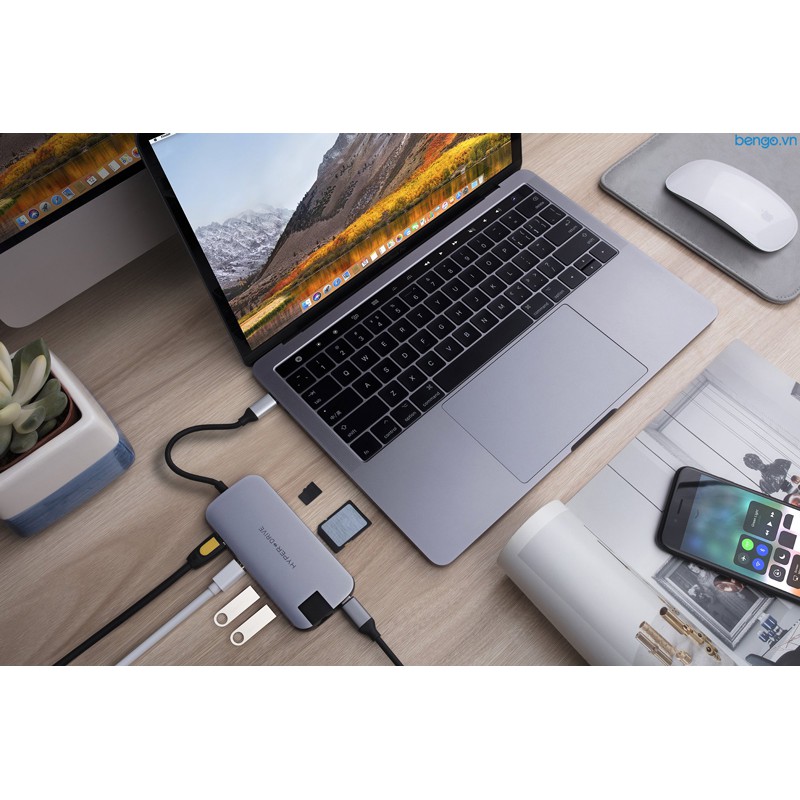 [Mã 267ELSALE hoàn 7% đơn 300K] Cổng chuyển USB-C 8 trong 1 Hyperdrive SLIM HD247B