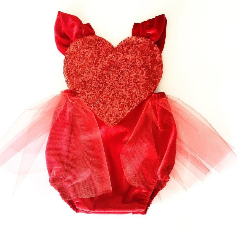 ღ♛ღXMAS Baby Girl Sequins Heart Tulle Romper Jumpsuit Outfits Sunsuit One-pieces