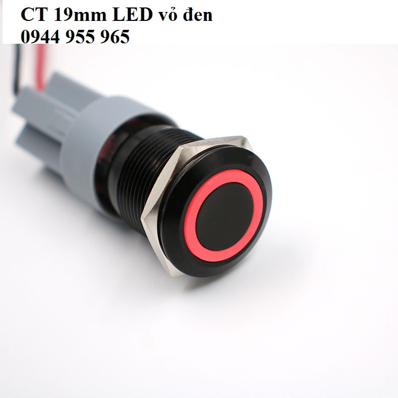 Công tắc nút nhấn kim loại LED 19mm vỏ đen 12V 24V/  19mm Black latching push button switch