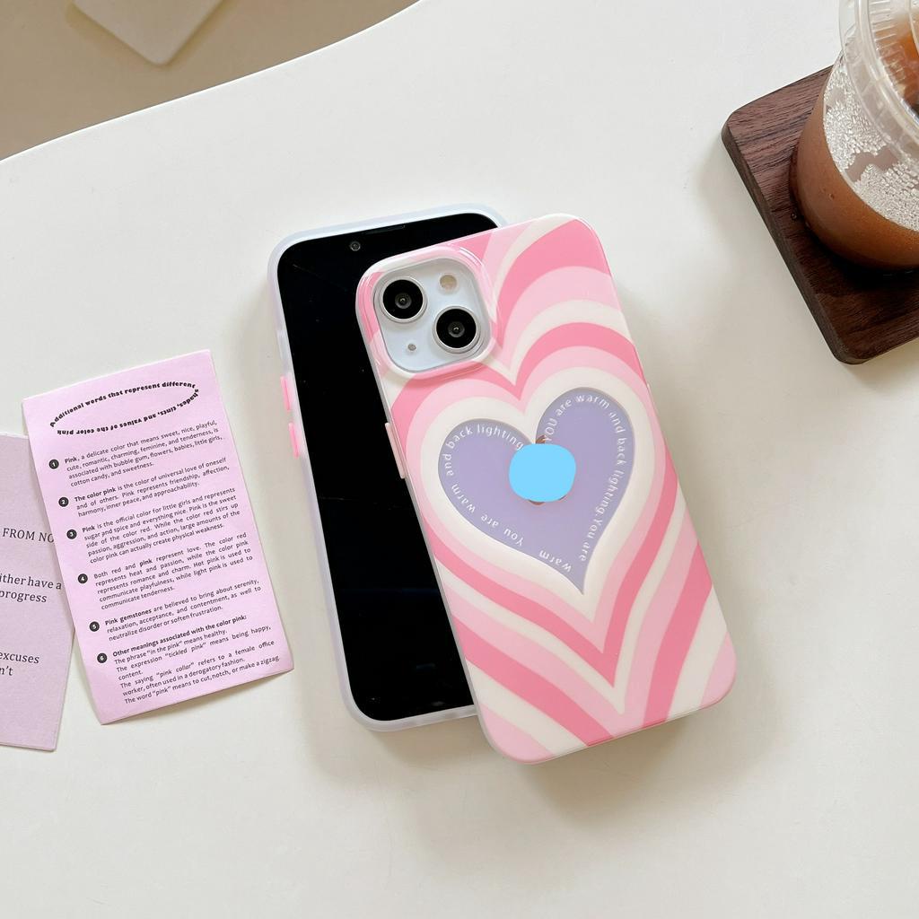 Ốp Điện Thoại Màu Hồng Laser Họa Tiết Trái Tim Thời Trang Chống Sốc Cho iPhone 14Promax / 14Pro / 14 / 13Promax / 13Pro / 13 / 12