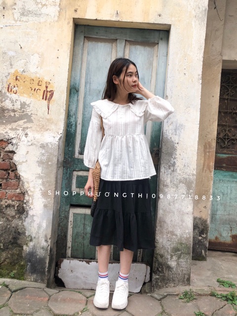 Hot chân váy vintage 2 màu trắng đen ( hình shop tự chụp ) xuất khẩu | WebRaoVat - webraovat.net.vn