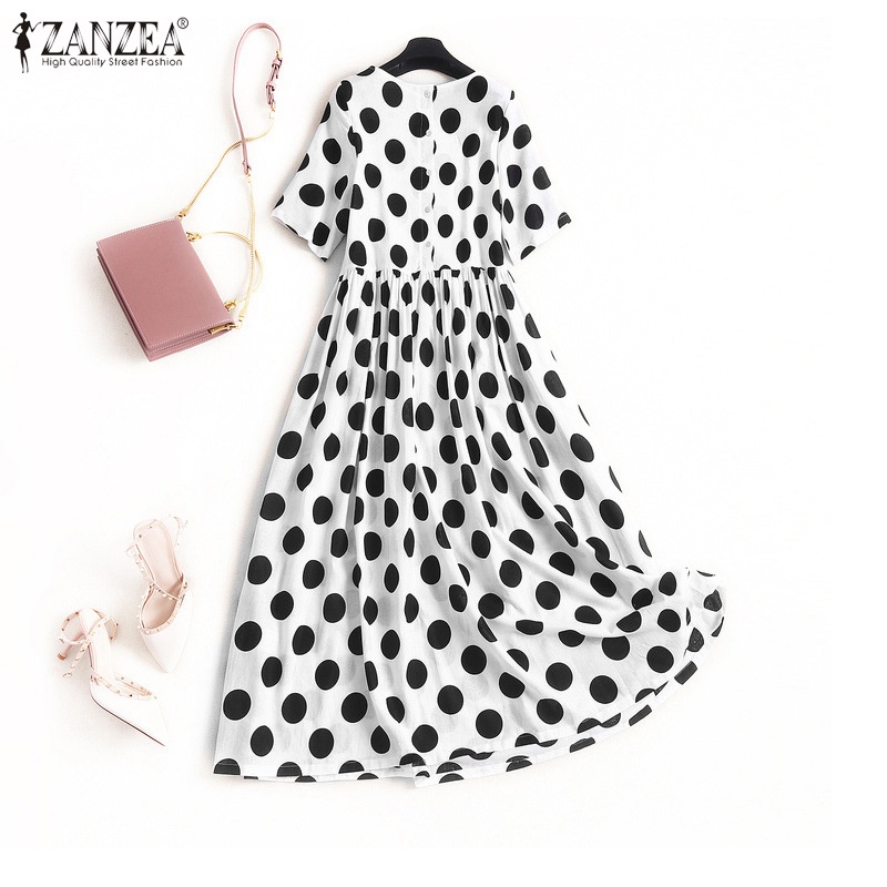 Đầm ZANZEA ngắn tay cổ tròn dáng rộng thời trang Hàn Quốc cho nữ