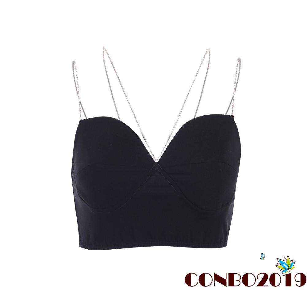 Áo hai dây xẻ tim đính đá phong cách quyến rũ dành cho phụ nữ