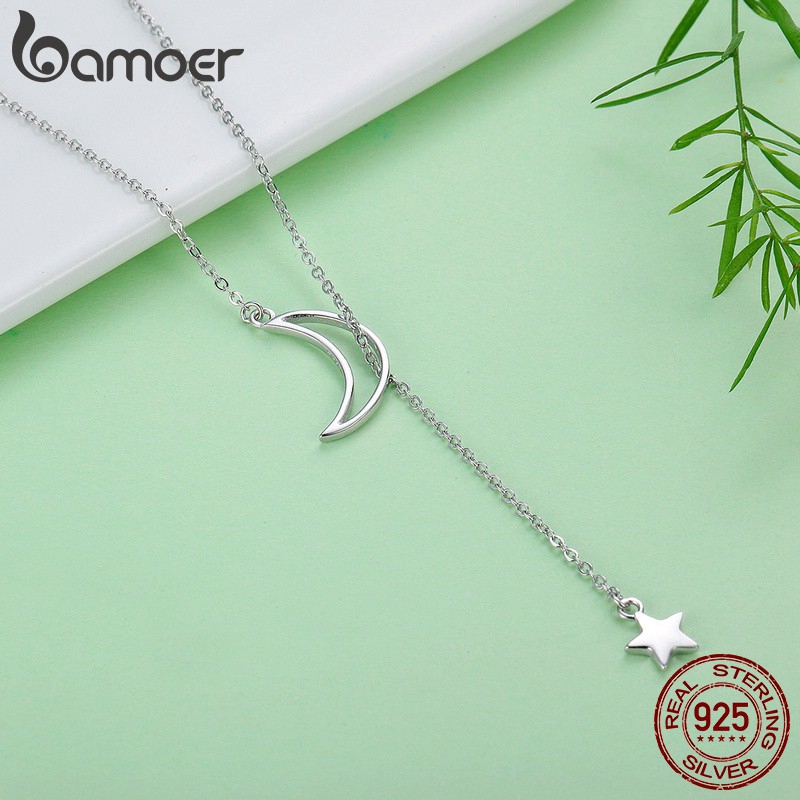 Dây Chuyền Bamoer Bạc 925 Hình Mặt Trăng Đánh Bóng Gương Cho Nữ