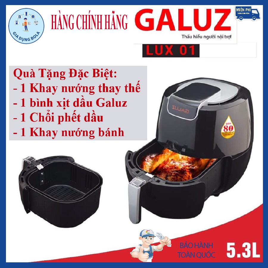 Nồi chiên không dầu Galuz Lux 01- Tặng Giỏ Chiên Thay Thế, Bình Xịt Dầu, Giấy Nến, Khay Nướng Bánh (4 Món)