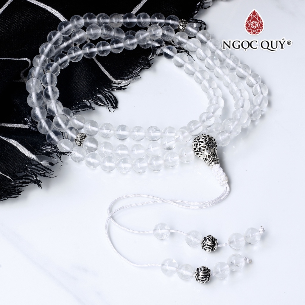 Vòng chuỗi 108 hạt thạch anh ưu linh trắng - Ngọc Quý