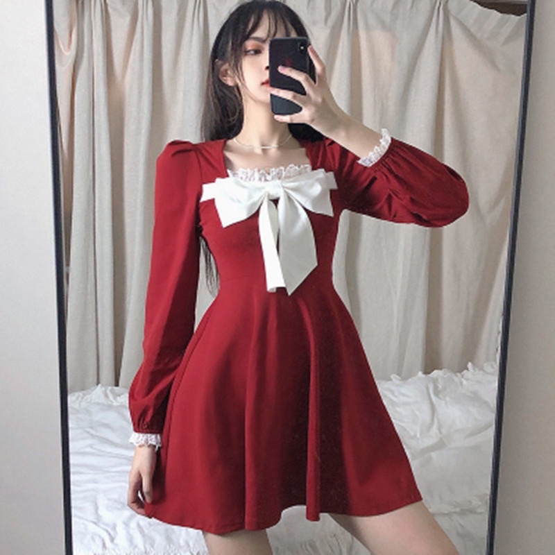 Đầm Nữ, Váy Nữ Sang Chảnh Dự Tiệc 2 Màu Đỏ Đen Tay Dài Phối Ren Kèm Nơ Ngực Thời Trang ROSEBOUTIQUE | BigBuy360 - bigbuy360.vn