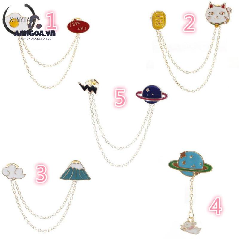 Ghim Cài Áo Hình Mèo May Mắn/Trứng Chiên/Hành Tinh/Chú Mèo May Mắn Dễ Thương