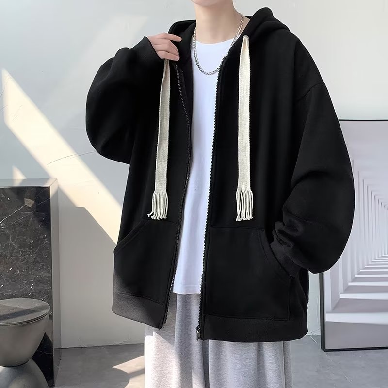 Áo Khoác Hoodie Màu Trơn Phối Dây Rút Cá Tính Thời Trang Hàn Quốc Cho Nam áo khoác hoodie cặp bigsize áo khoác hoodie nam form rộng áo khoác
