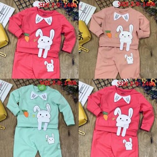 SIZE 2-9 (9-26kg) ĐỒ BỘ THUN DÀI TAY BÉ GÁI HIỆU SUMI IN HÌNH THỎ TRẮNG