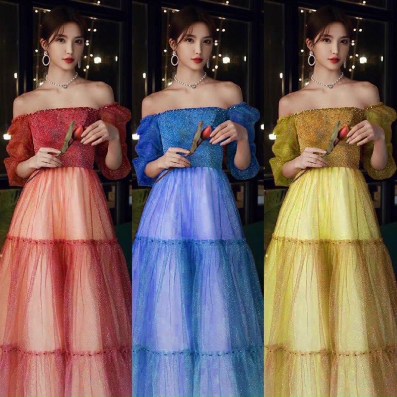 ĐẦM LƯỚI KIM TUYẾN PHỐI MÀU KẾT PHA LÊ