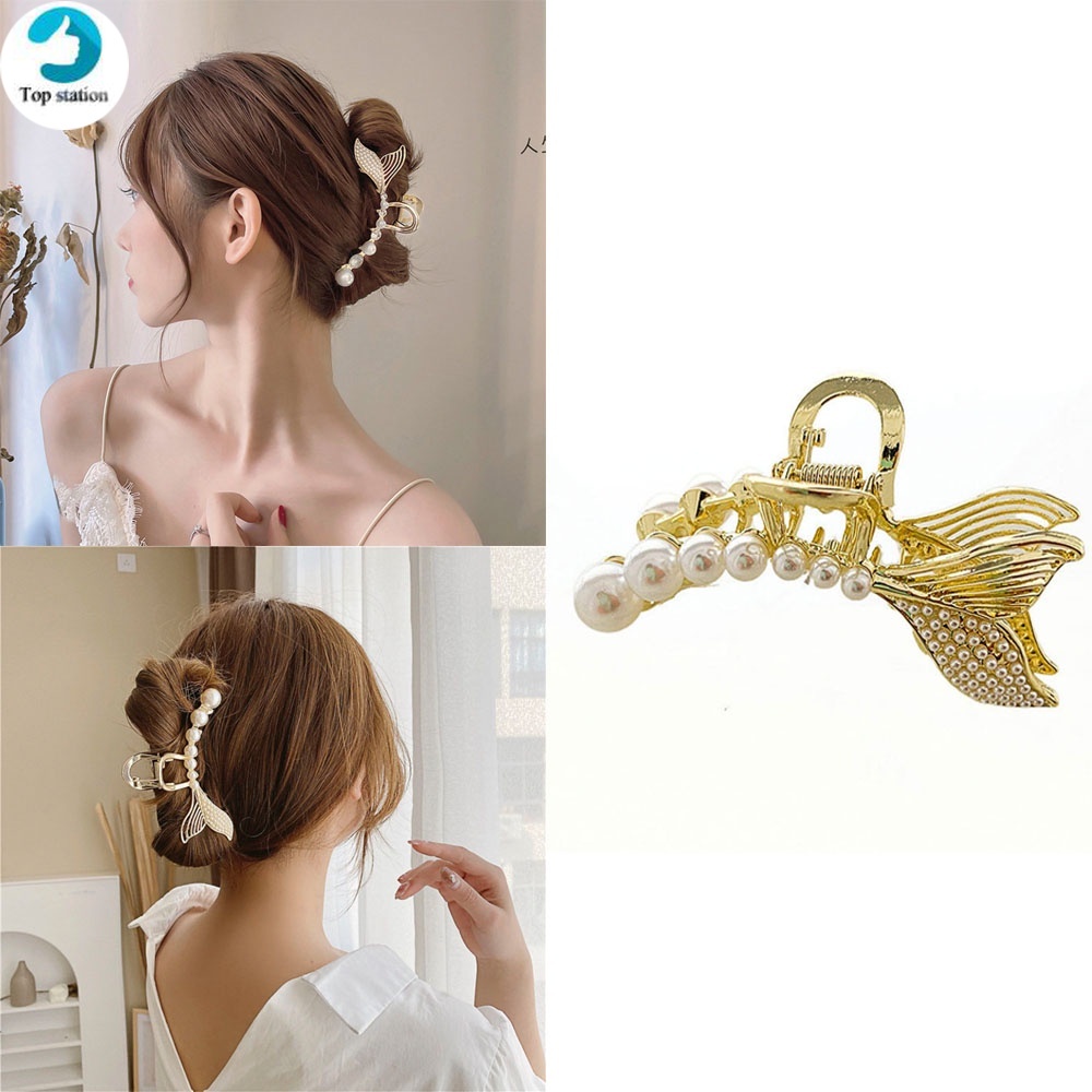 Kẹp Tóc Nữ Màu Vàng Đính Ngọc Trai Giả Thanh Lịch