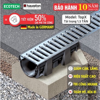 CỐNG THOÁT NƯỚC LẮP GHÉP HAURATON-TopX: Nhập khẩu ĐỨC, Tải trọng 1,5 tấn, Hiệu suất tối ưu, Phù hợp sân vườn & dân dụng.