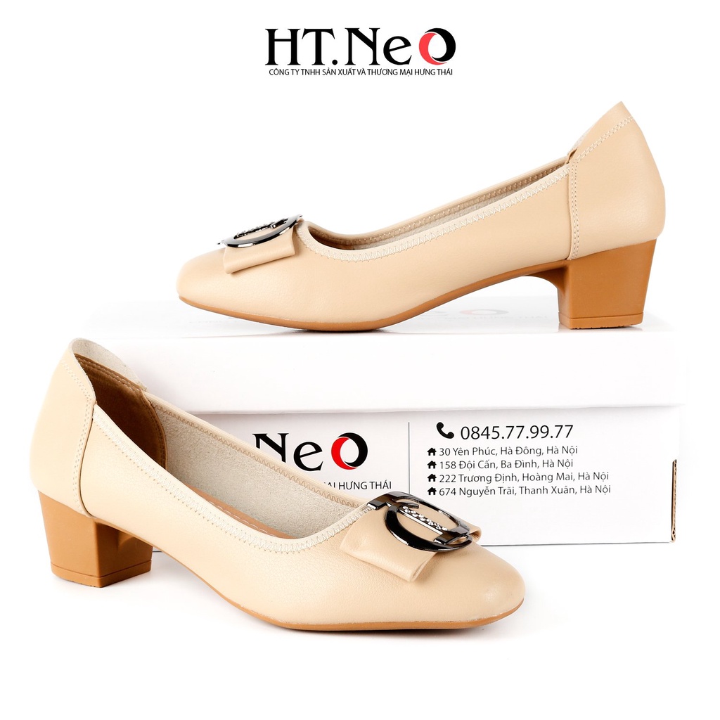 Giày cao gót HT.NEO Thiết kế da mềm mại, đế cao 5 cm, đính khuy cực xinh CS256