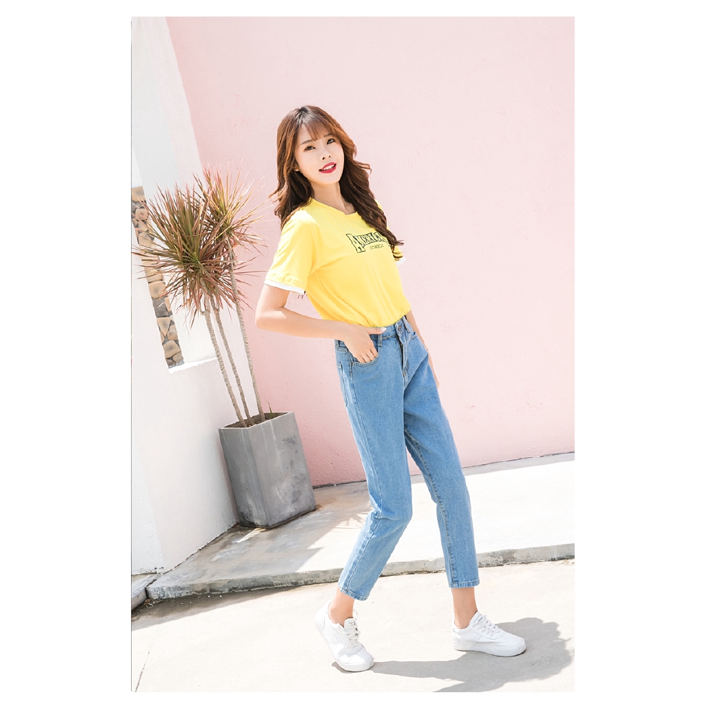 SUXI Quần jeans eo cao ống rộng phong cách Hàn Quốc trẻ trung cho nữ