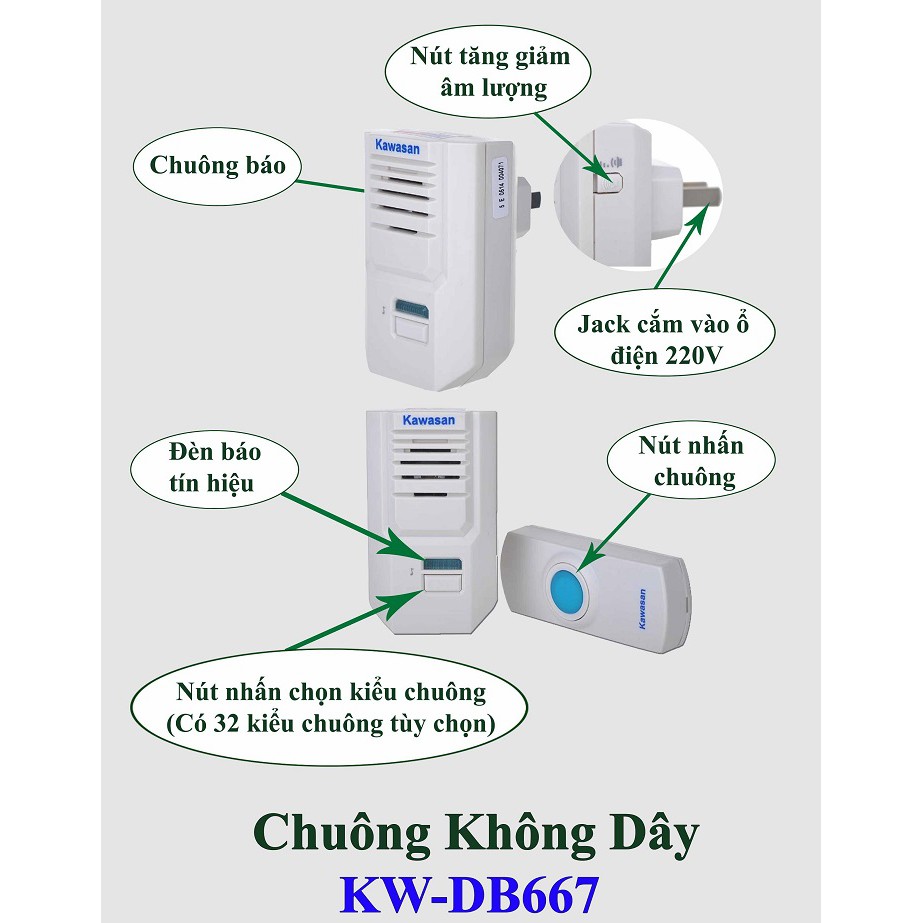 Chuông điện không dây kawasan KW-DB667