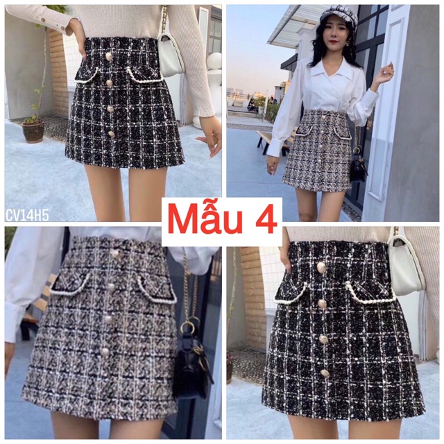 Chân váy dạ ngắn QC đính khuy cực sang