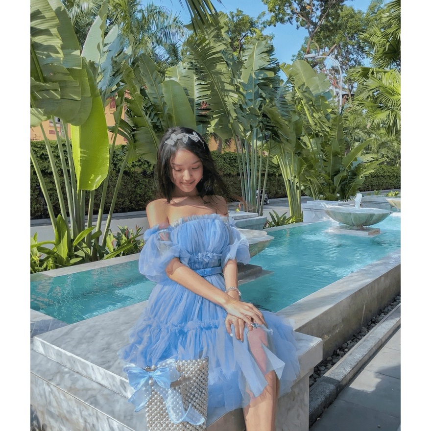 (Free Ship) Đầm lưới Hở Vai Dáng Xòe Siêu Đẹp UP
