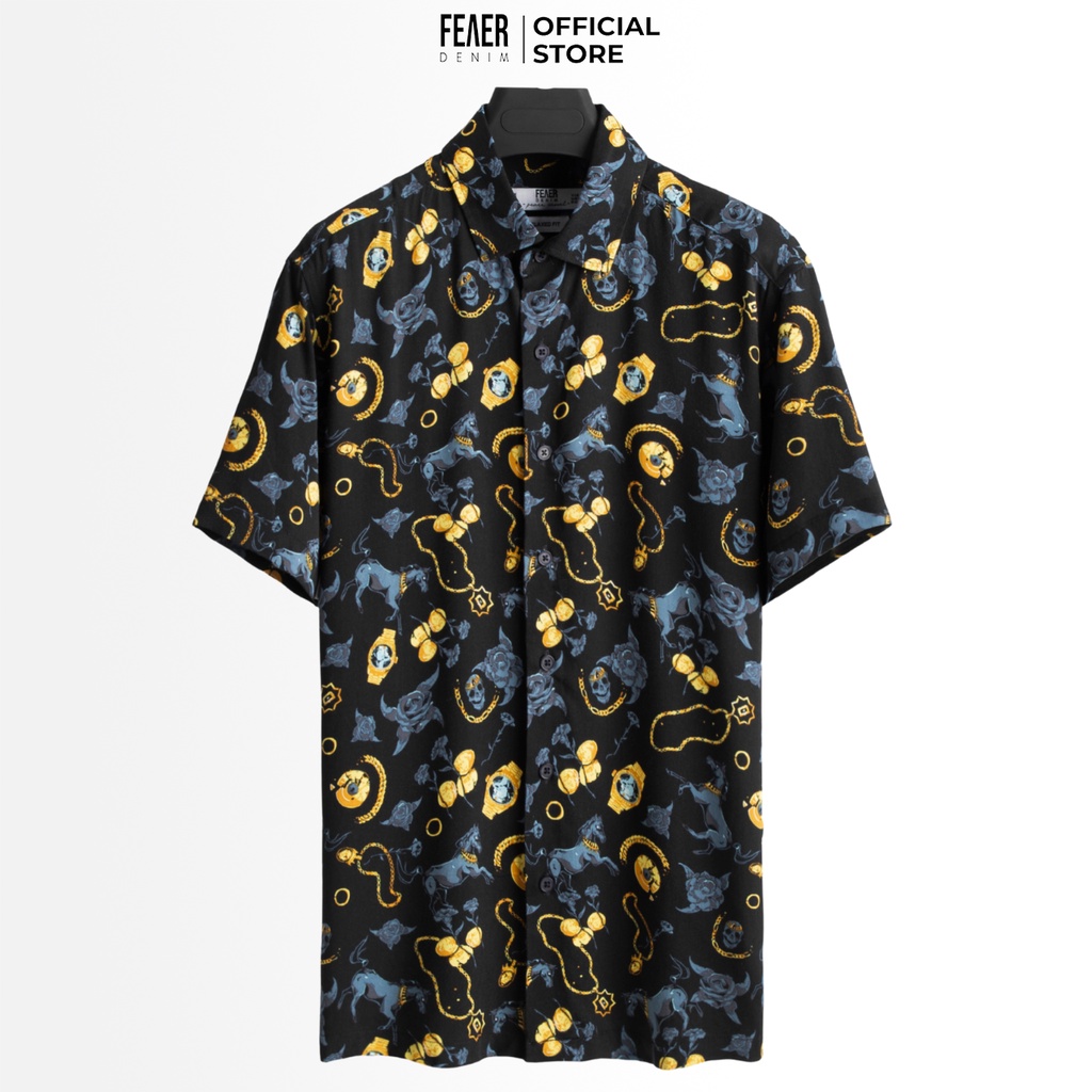 Áo sơ mi nam FEAER DENIM thấm hút thoáng mát nhẹ nhàng thoải mái vải viscose ROSE GOLD SKULL