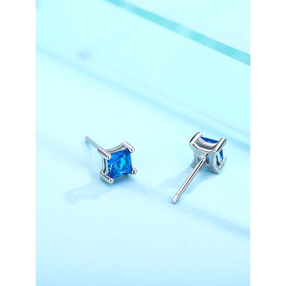 Bông Tai Mạ BạC 925 ĐíNh Đá Xanh Dương Xinh XắN
