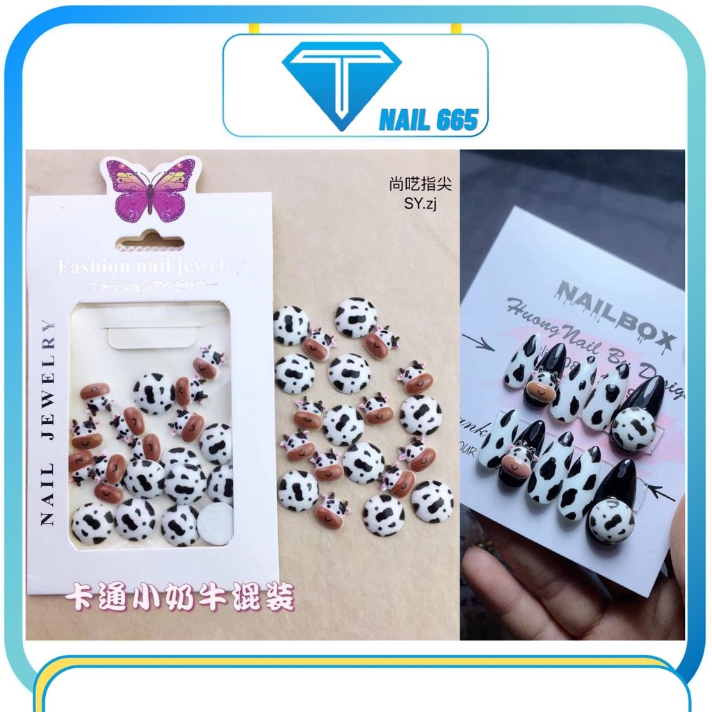 Charm nail , Charm bò sữa trang trí gắn móng nail