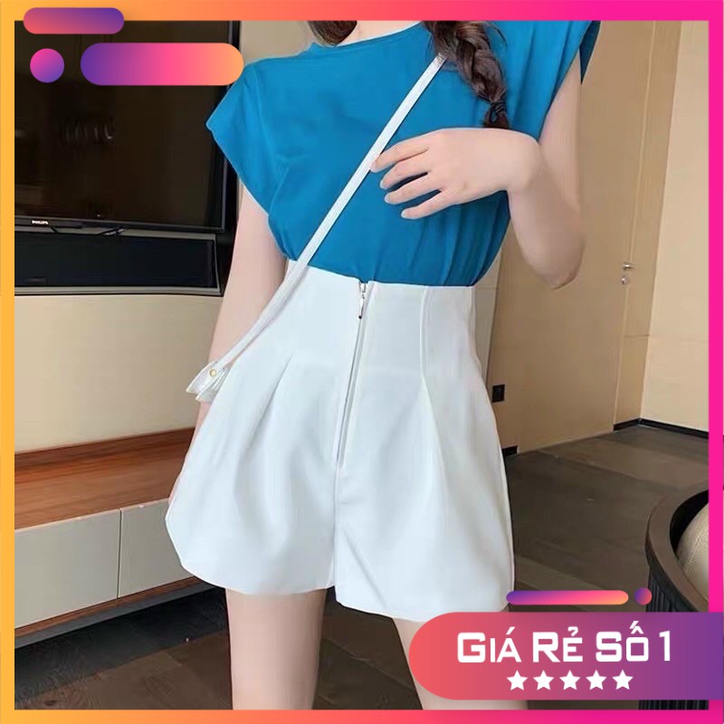 Quần Short Nữ Lưng Cao Khoá Giữa Cá Tính