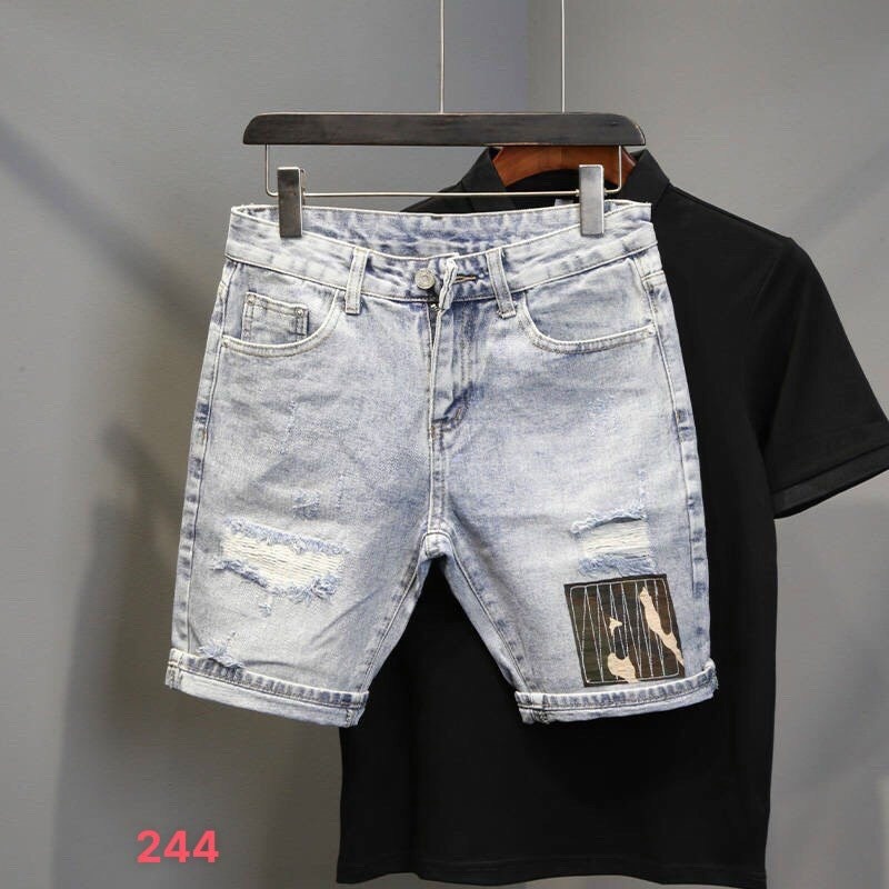 Quần short jean nam xanh, quần jean nam ngắn rách chất bò cao cấp SJ244 - Maxpingvn
