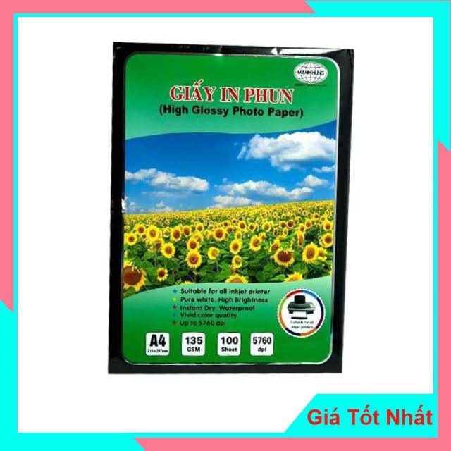 Giấy In Ảnh A4 Mạnh Hưng ĐL 135gsm, Bóng 1 Mặt (100 tờ)