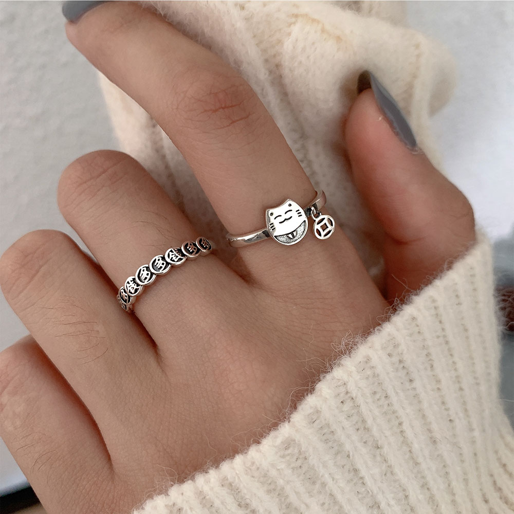 Nhẫn Đeo Khớp Ngón Tay Hình Mèo May Mắn Thời Trang